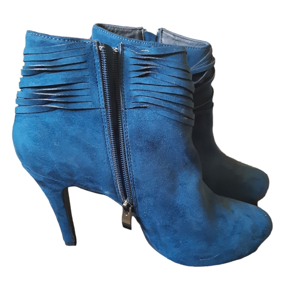 Teal Suede Fring Ankle Booties Sz 10